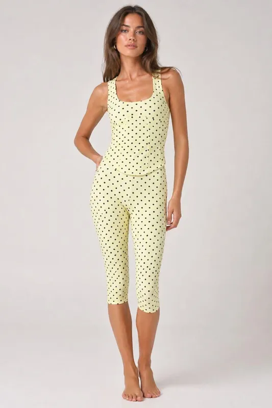 Polka Dot Ruched Sleeveless Top and High Waist 34 Co-Ord