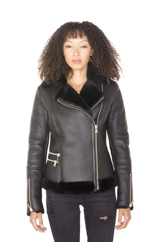 Shearling Sheepskin Aviator Jacket-Patchway