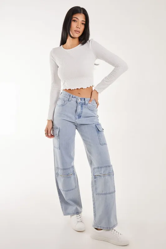 Multi Pocket Cargo Jeans - Pink Vanilla
