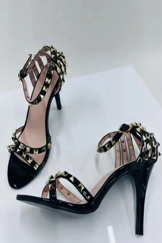 Black Studded Stiletto Heels - Willow