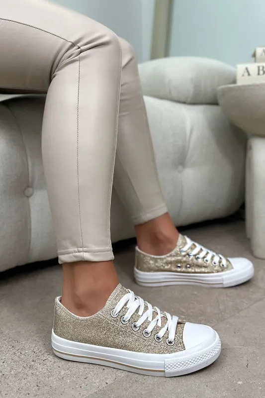 Sparkly Glitter Canvas Lace Up Trainers - Love Lemonade