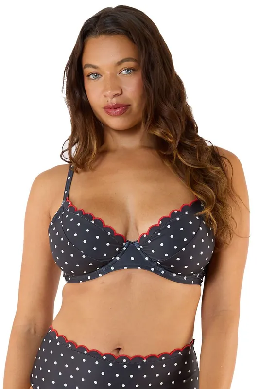 Dottie Polka Dot Scallop 'Underwired Plunge Top' - Peek & Beau