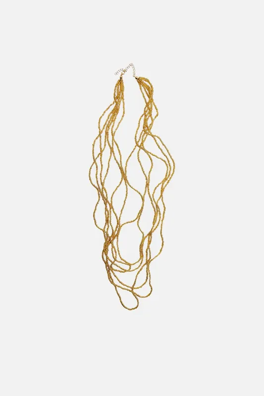 Beaded Long Layered Necklace in Gold - Public Desire