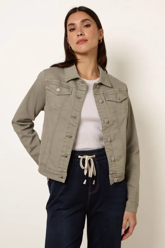 Light Khaki Stretch Denim Jacket - Blue Vanilla