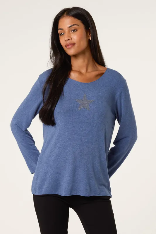 Blue Diamante Star Long Sleeve Jumper - Blue Vanilla