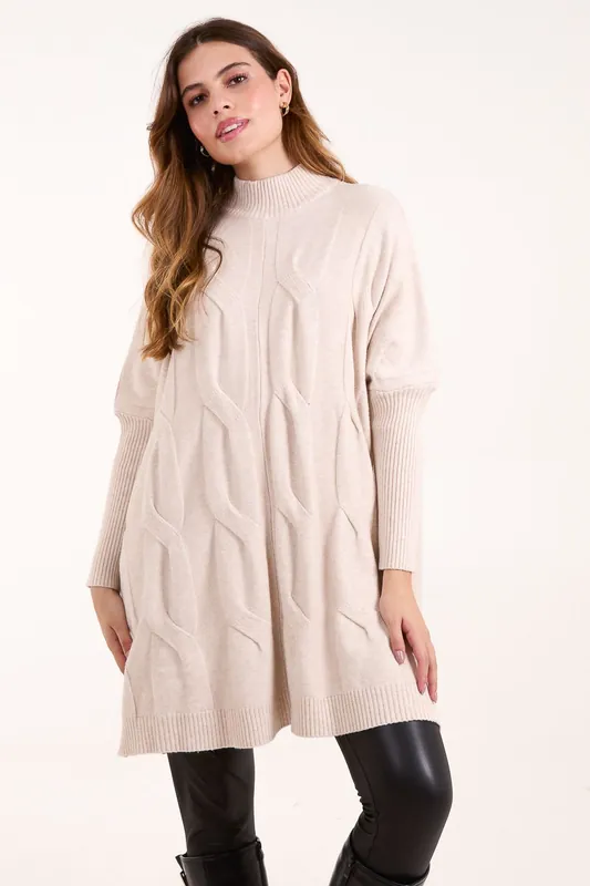 Stand Neck Big Cable Jumper - Blue Vanilla