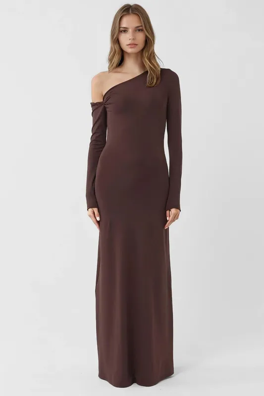 Asymmetrical Collar Maxi Bodycon Dress - Hiccup