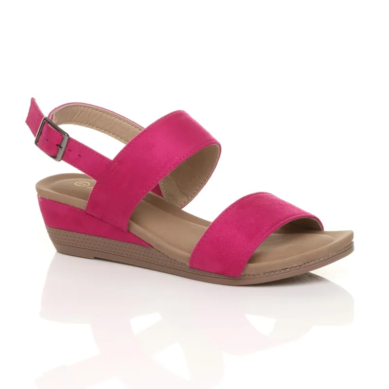 Low Heel Strappy Slingback Faux Suede Wedges - AJVANI