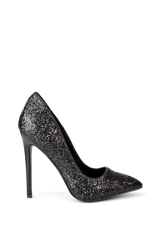 Emerald' Pointed Toe Court Shoes Glitter Stiletto High Heels - XY London