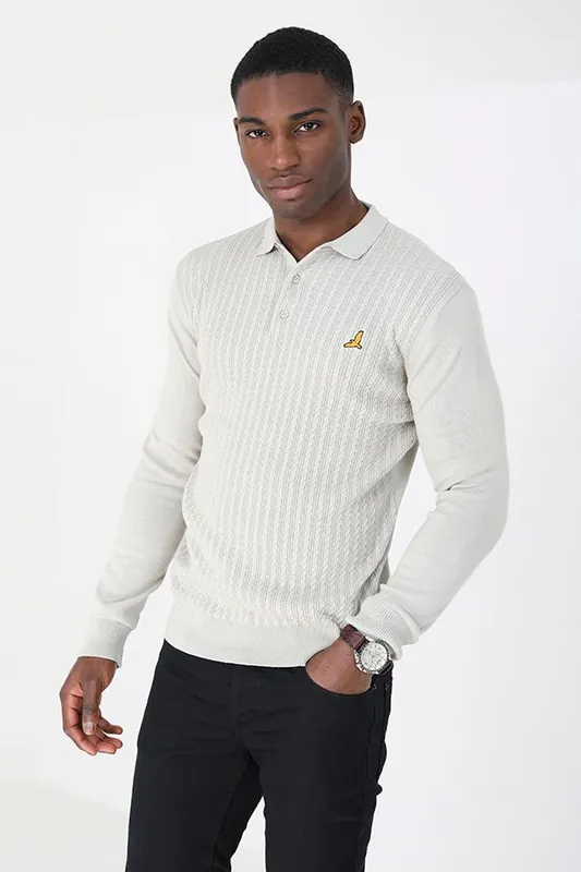 Long Sleeve Knitted Polo Shirt - Brave Soul