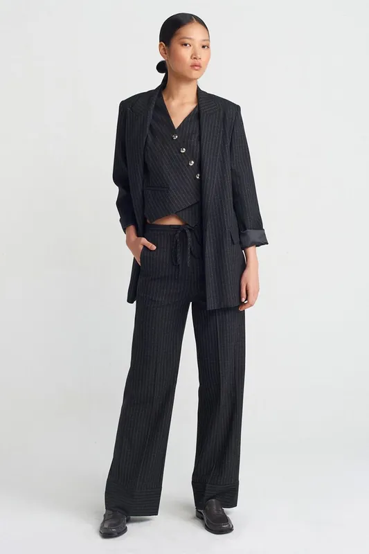 Wide-Leg Striped Trousers
