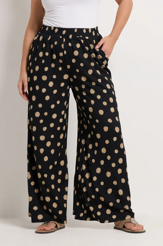Polka Dot Textured Wide Leg Trousers - Yours