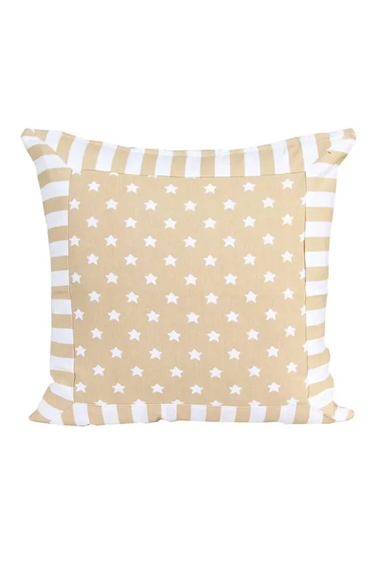 Cotton Beige Stripe Border and Stars Cushion Cover - Homescapes