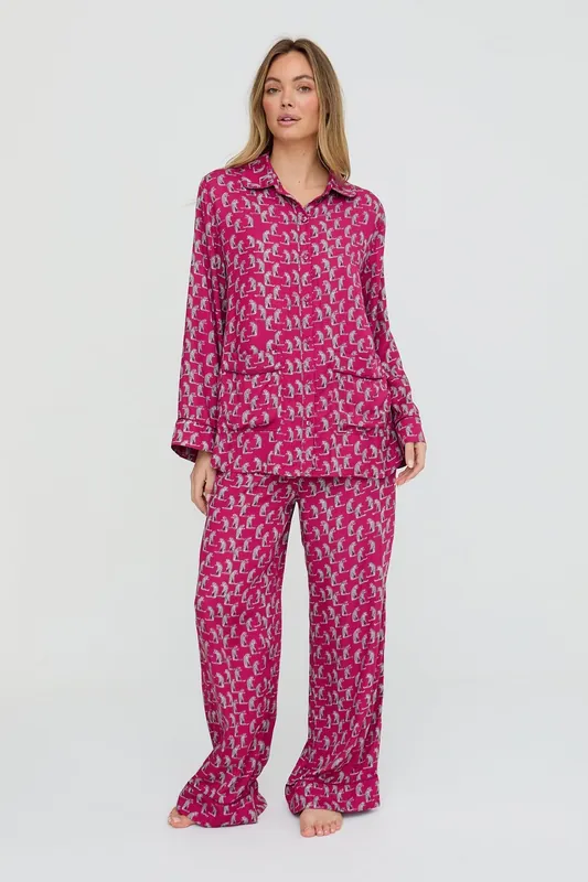 Evie Long Sleeve Leopard Print Pyjama Set In Pink - Lily and Lionel