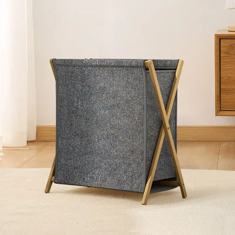 72/90L Lanudry Basket Lanudry Hamper with Bamboo Frame - Living and Home
