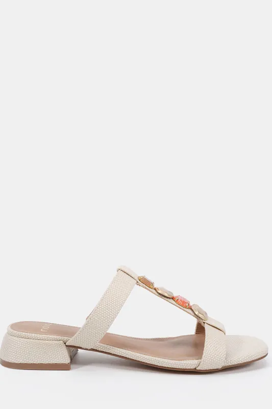 Wide Fit Trinity Hardware Stone Detail Mule Flat Sandal - Novo