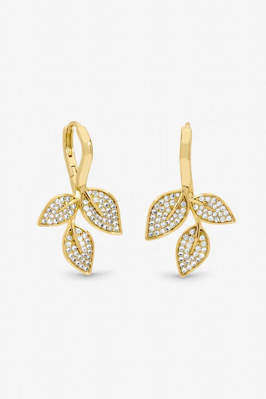 Gold Plated and Cubic Zirconia Leaf Earrings - Jon Richard
