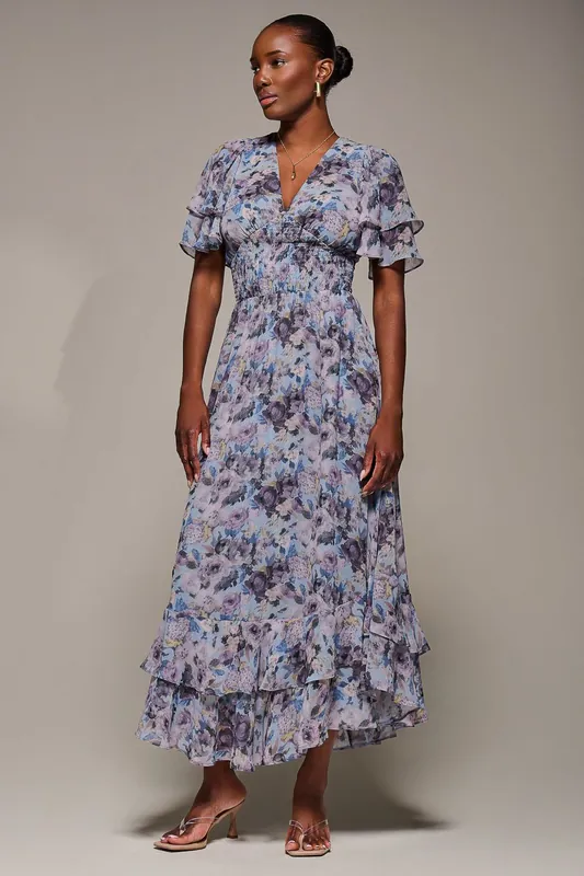 Chiffon Layered Sleeve Ruffle Hem Midaxi - Jolie Moi