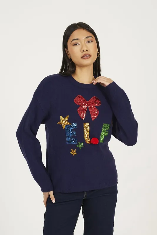 Sequin Embellished Elf Christmas Jumper - Brave Soul