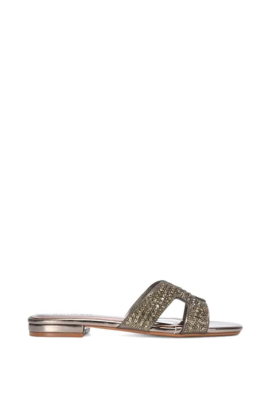 Edith' Diamante Holiday Flat Sandals With Square Toe - XY London