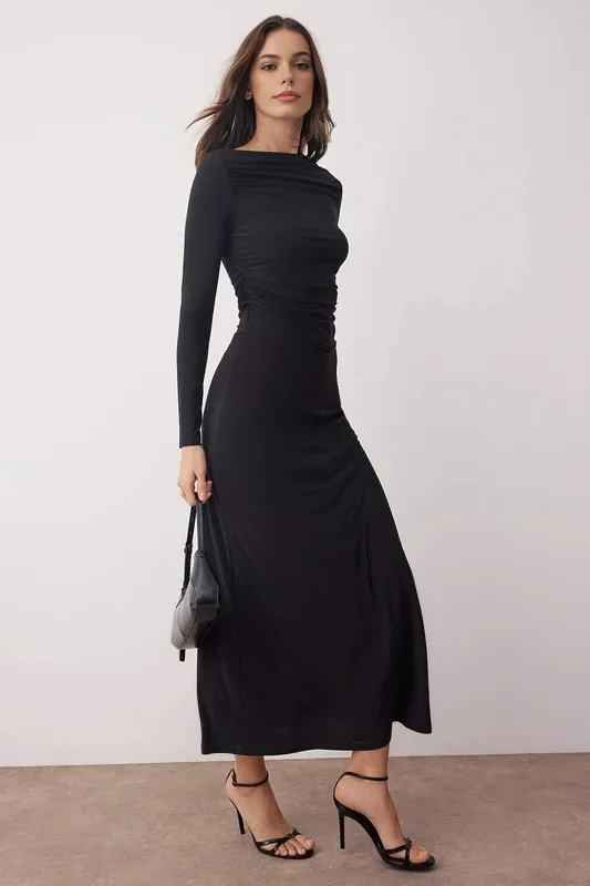 Gathered Detail Stretch Midi Knit Dress - WOVCOR
