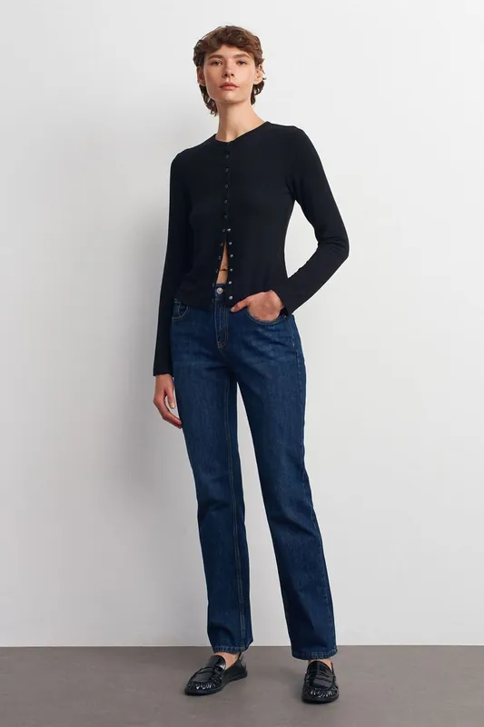 High-Waist Straight-Leg Denim Trousers