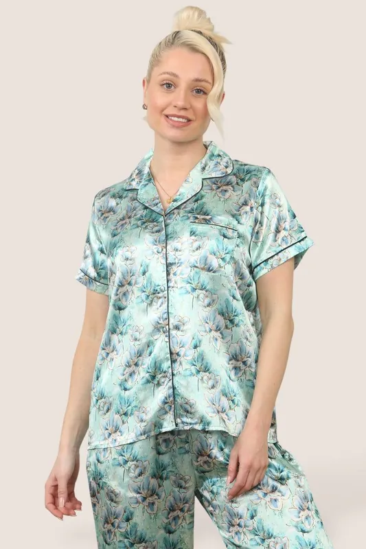 Satin Floral Luxury Comfortable Pyjama Set - ELAINA FASHION
