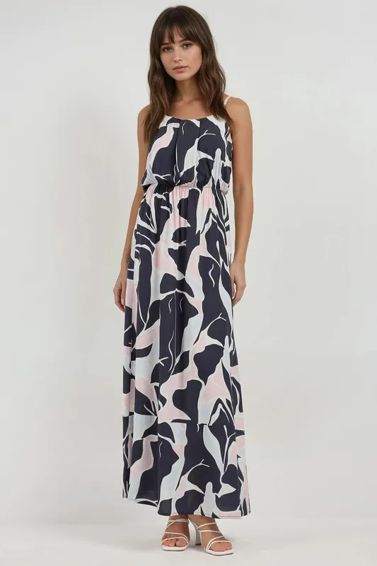 Square Collar Printed Maxi Dress - Hiccup