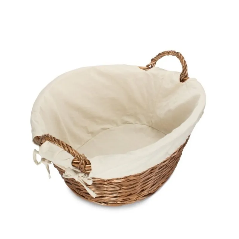 Cotton Lined Light Steamed Round Laundry Basket - Red Hamper