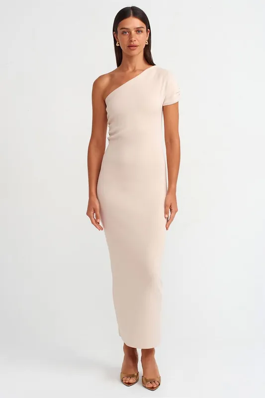 Asymmetrical One-Sleeve Bodycon Maxi Dress