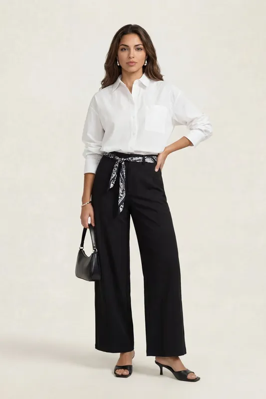Belted Barrel Leg Trouser Black - Urban Bliss