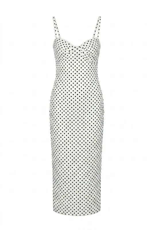 Strapless Polka Dot Bodycon Midi Dress - MixRay