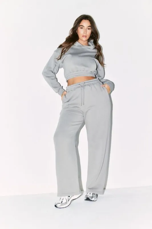 Slate Cropped Drawstring Co-Ord Hoodie