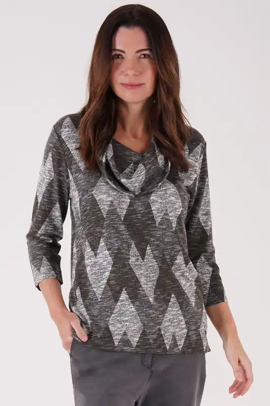 Argyle all-over print Cowl neck top