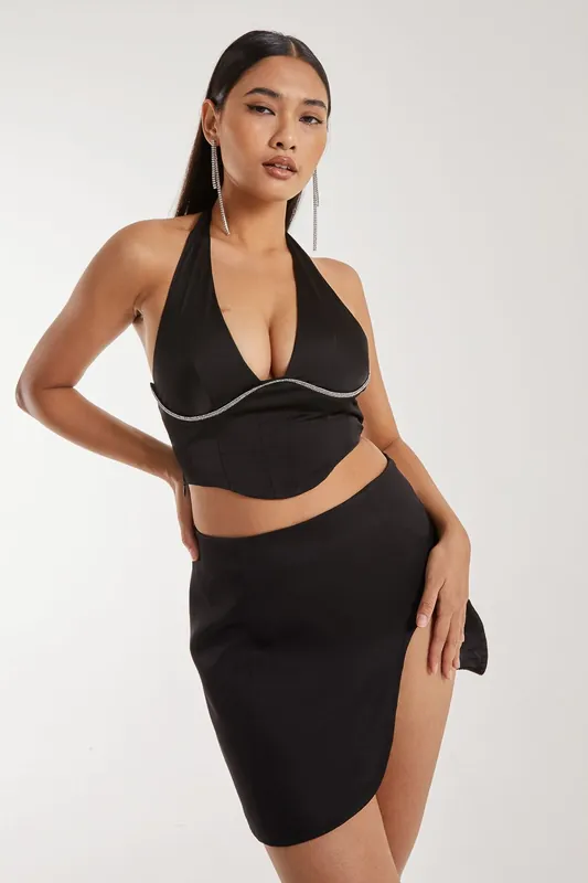 Diamante Halter Neck Top - Pink Vanilla