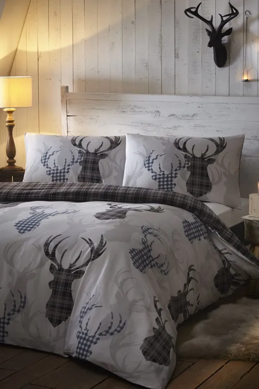 Tartan Stag Print Duvet Cover Set - Portfolio Home