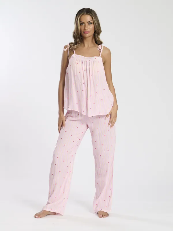 Striped Palm Tie Shoulder Cami and Trouser - Loungeable