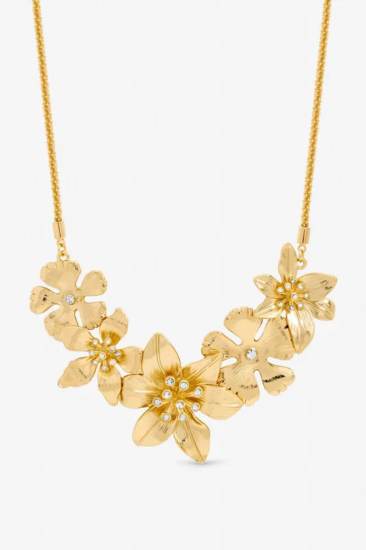 Gold Polished Statement Floral Necklace - Mood