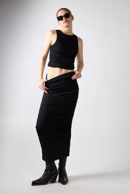 Black Bodycon Midi Skirt - Shnoo