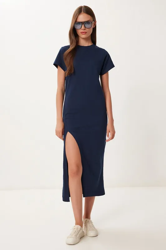 Slim Fit Midi Dress with Side Slit - Happiness Istanbul