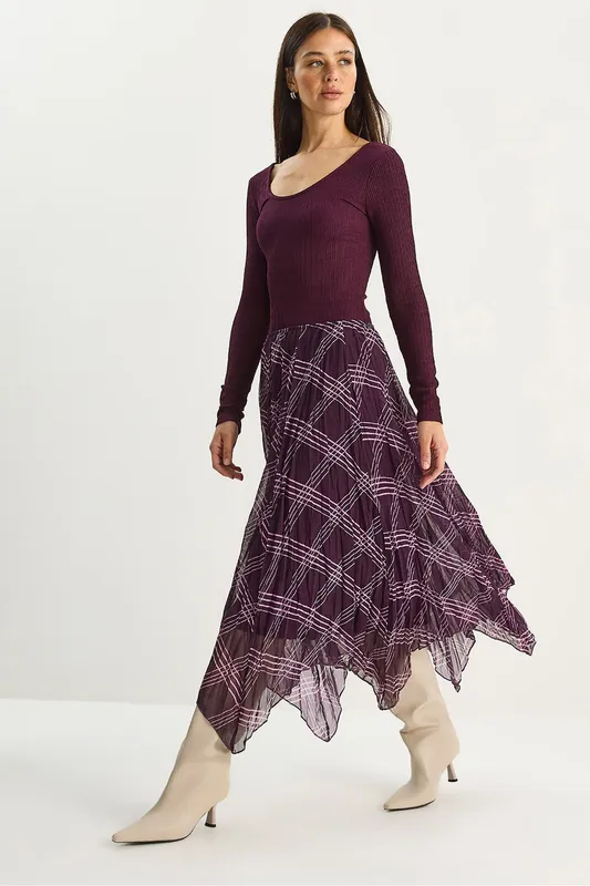 Lined Checkered Midi Skirt - Bianco Lucci