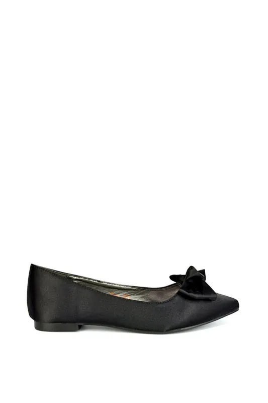 Cally' Bow Detail Pointed Toe Ballerina Bridal Pump Shoes - XY London
