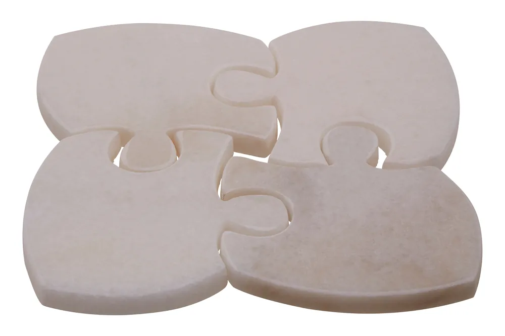 Set Of Four Marble Jigsaw Coasters, Durable Natural Stone Coasters For Home & Kitchen - Orsina