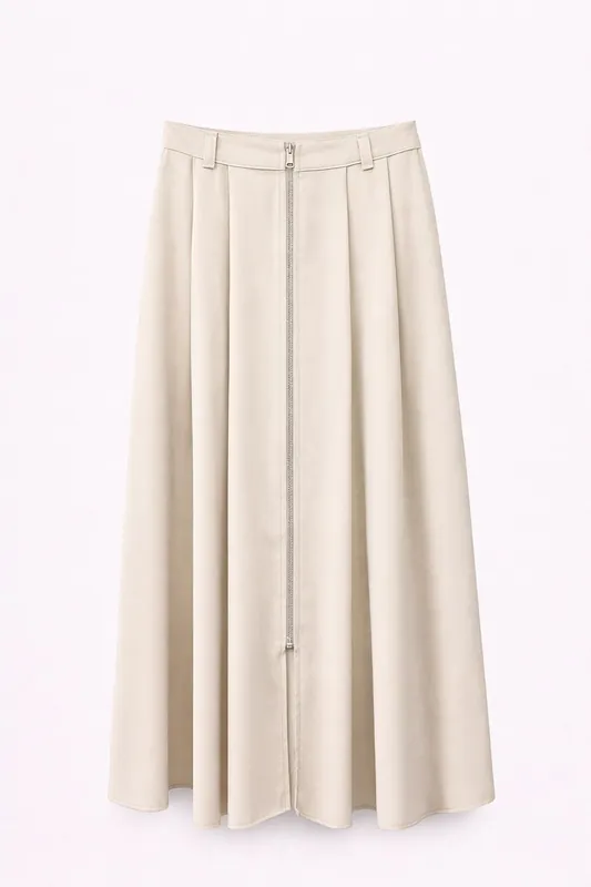 High Waist A-Line Midi Skirt with Zipper