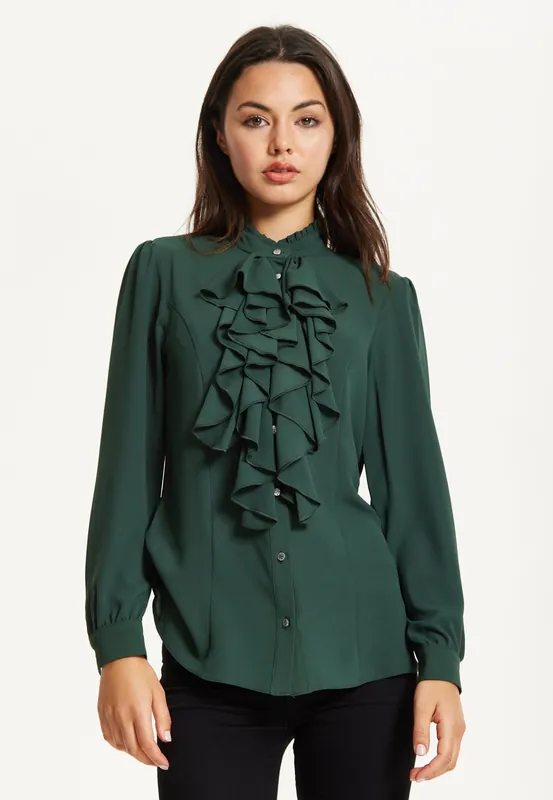 Green Ruffle Front Blouse - Liquorish