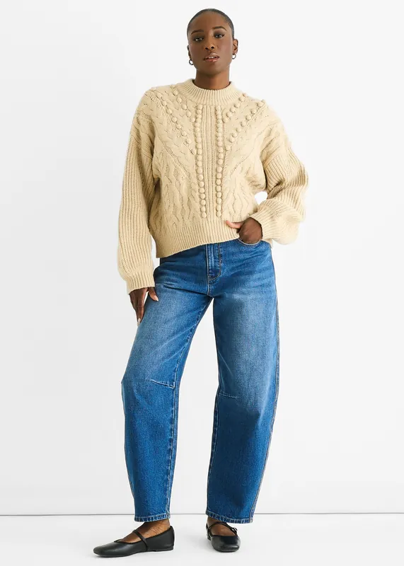 Beige Chunky Knit Oversized Knit Jumper - Gini London