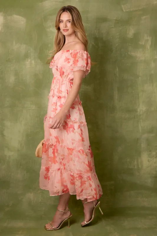 Pink Off The Shoulder Maxi Dress - Blue Vanilla