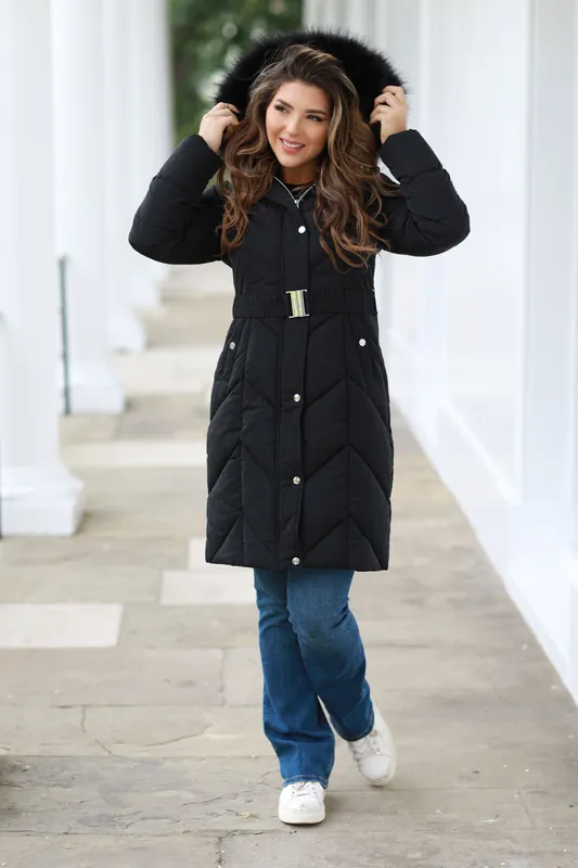 Long Padded Belted Puffer - DOUBLE SECOND
