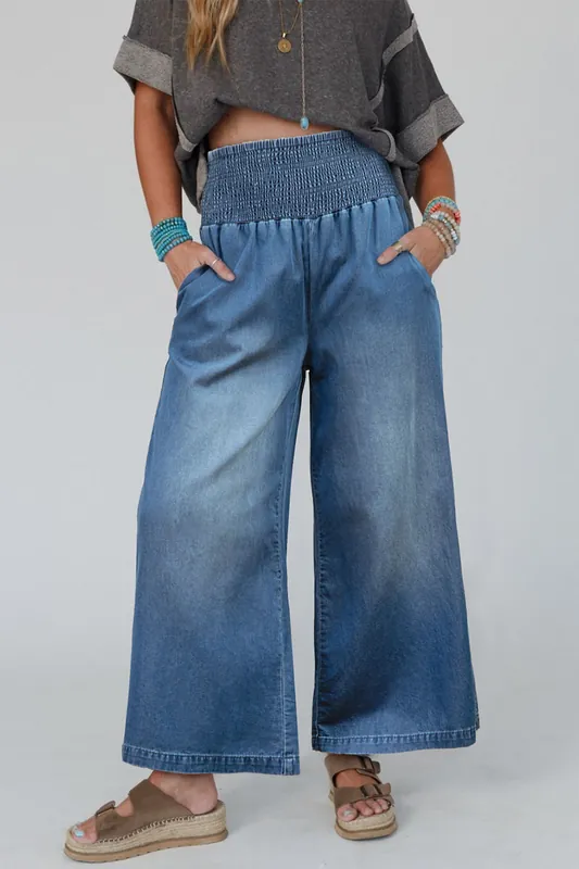 Ashleigh Blue Smocked Waist Wide Leg Jeans - Everyday The Label