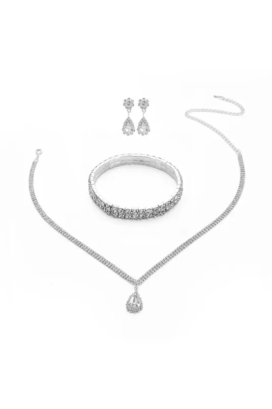 3Pcs Jewelry Set Teardrop Necklace Earring and Elastic Bracelet - MODISHION